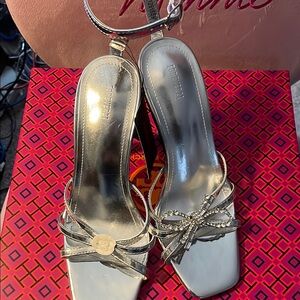 Forever 21 Silver Heels with Rhinestone Embellishment